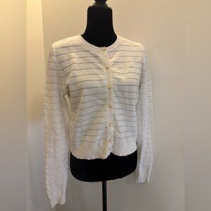 Ann Taylor Winter White Striped Cardigan